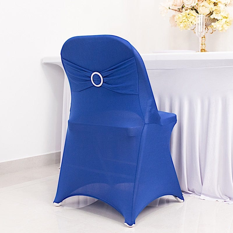 Spandex Folding Chair Cover Silver Rhinestone Buckled Sash Band