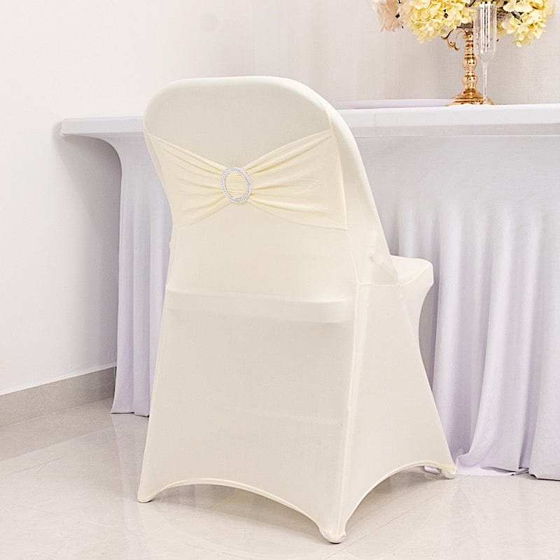 Spandex Folding Chair Cover Silver Rhinestone Buckled Sash Band