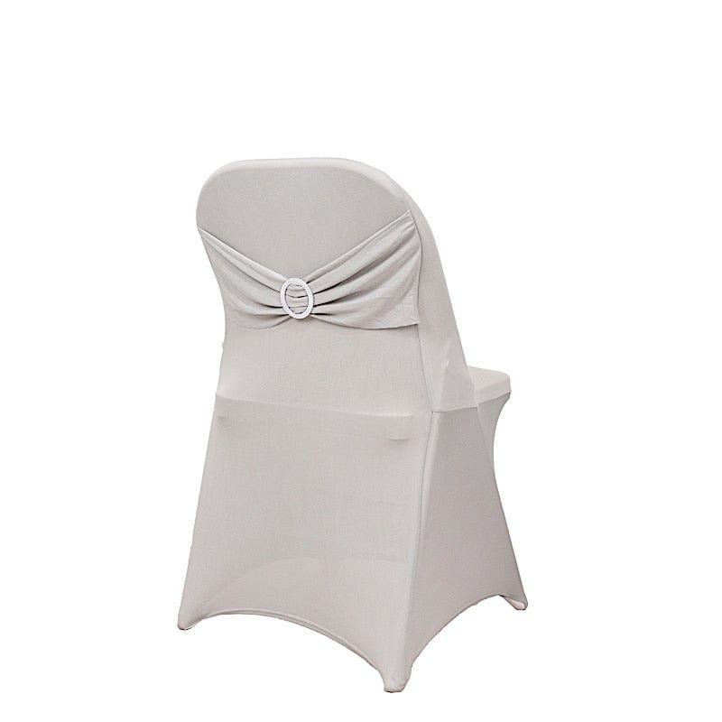 Spandex Folding Chair Cover Silver Rhinestone Buckled Sash Band