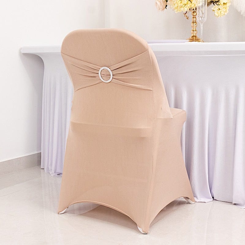 Spandex Folding Chair Cover Silver Rhinestone Buckled Sash Band