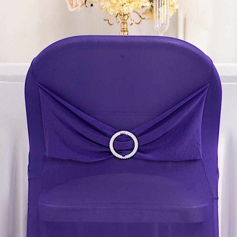 Spandex Folding Chair Cover Silver Rhinestone Buckled Sash Band