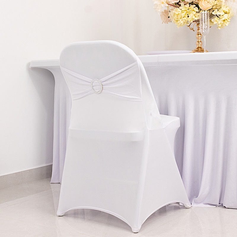 Spandex Folding Chair Cover Silver Rhinestone Buckled Sash Band