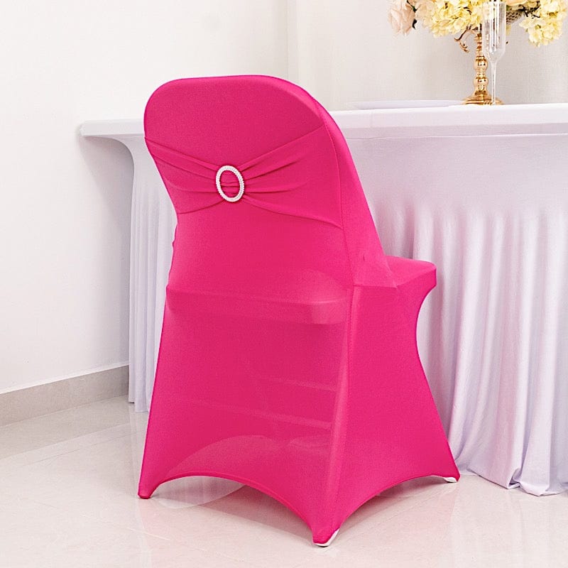 Spandex Folding Chair Cover Silver Rhinestone Buckled Sash Band