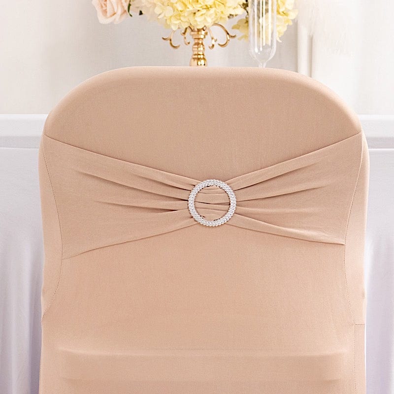 Spandex Folding Chair Cover Silver Rhinestone Buckled Sash Band