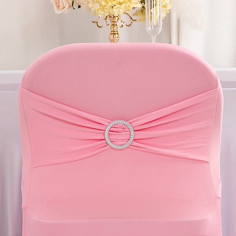 Spandex Folding Chair Cover Silver Rhinestone Buckled Sash Band