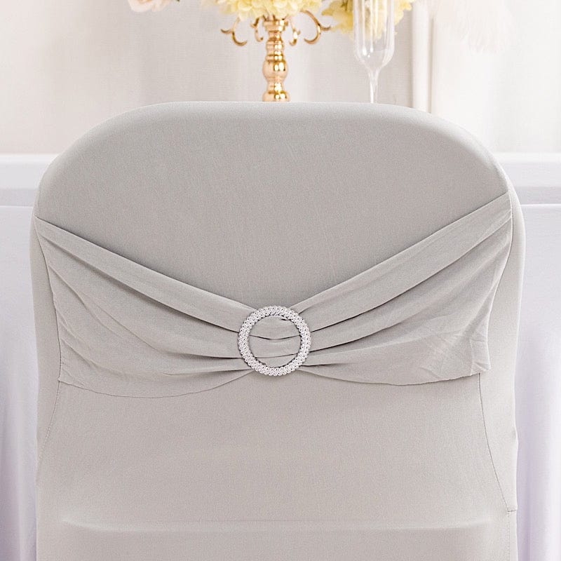 Spandex Folding Chair Cover Silver Rhinestone Buckled Sash Band