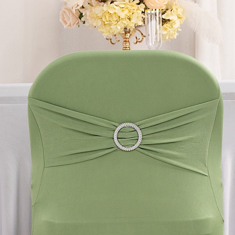 Spandex Folding Chair Cover Silver Rhinestone Buckled Sash Band