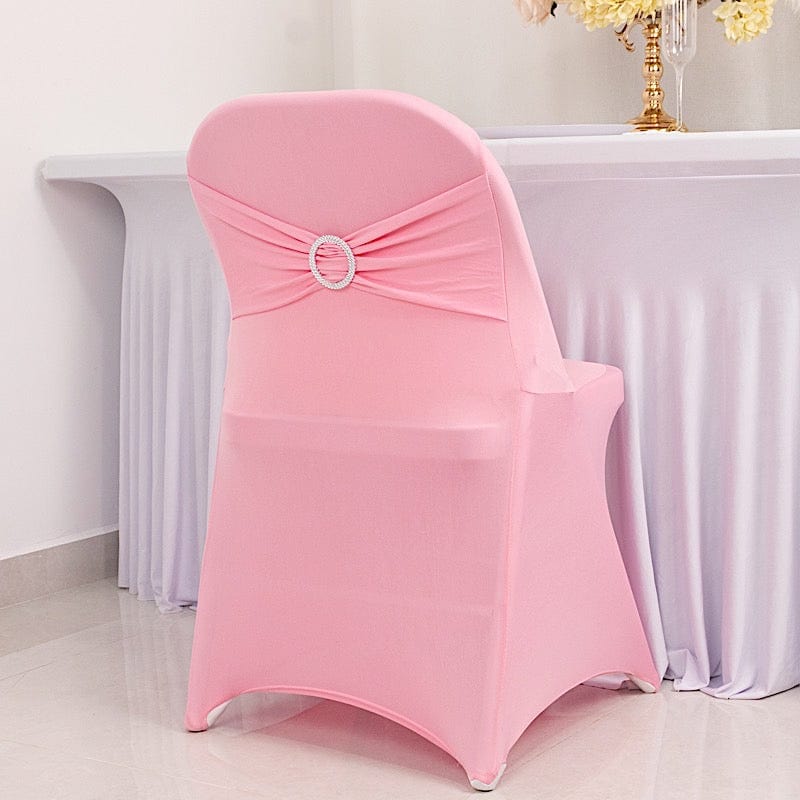 Spandex Folding Chair Cover Silver Rhinestone Buckled Sash Band