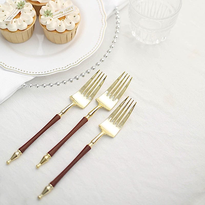 24 Gold with Brown 8 in Disposable Plastic Forks Roman Column Handle ...