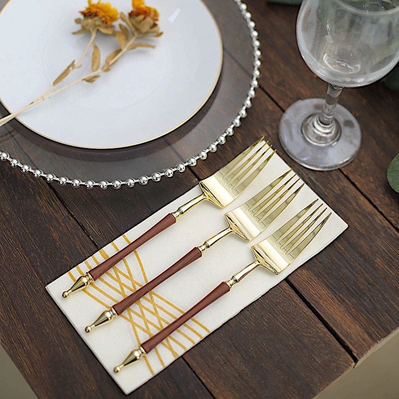 24 Gold with Brown 8 in Disposable Plastic Forks with Roman Column Handle