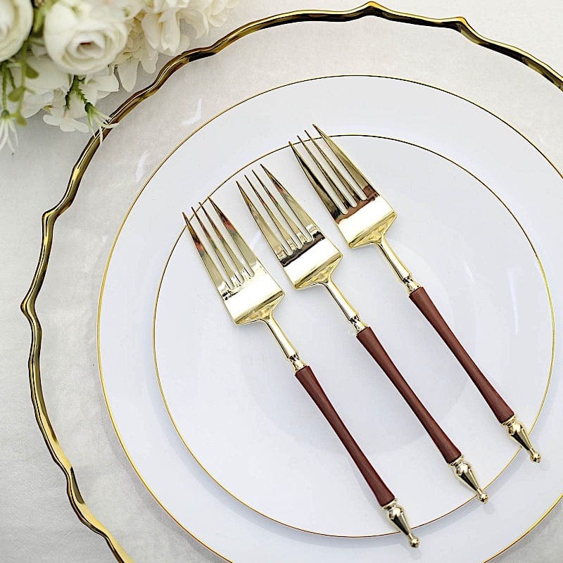 24 Gold with Brown 8 in Disposable Plastic Forks with Roman Column Handle