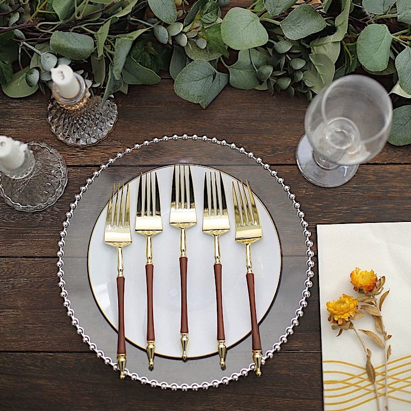 24 Gold with Brown 8 in Disposable Plastic Forks Roman Column Handle ...