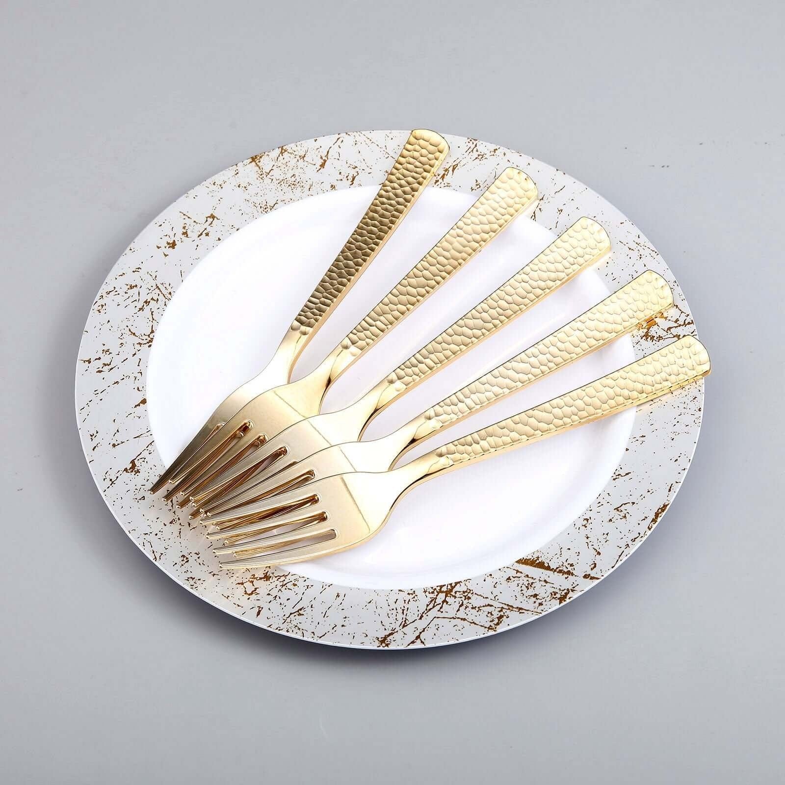 24 pcs 7 in long Hammered Design Disposable Plastic Party Forks
