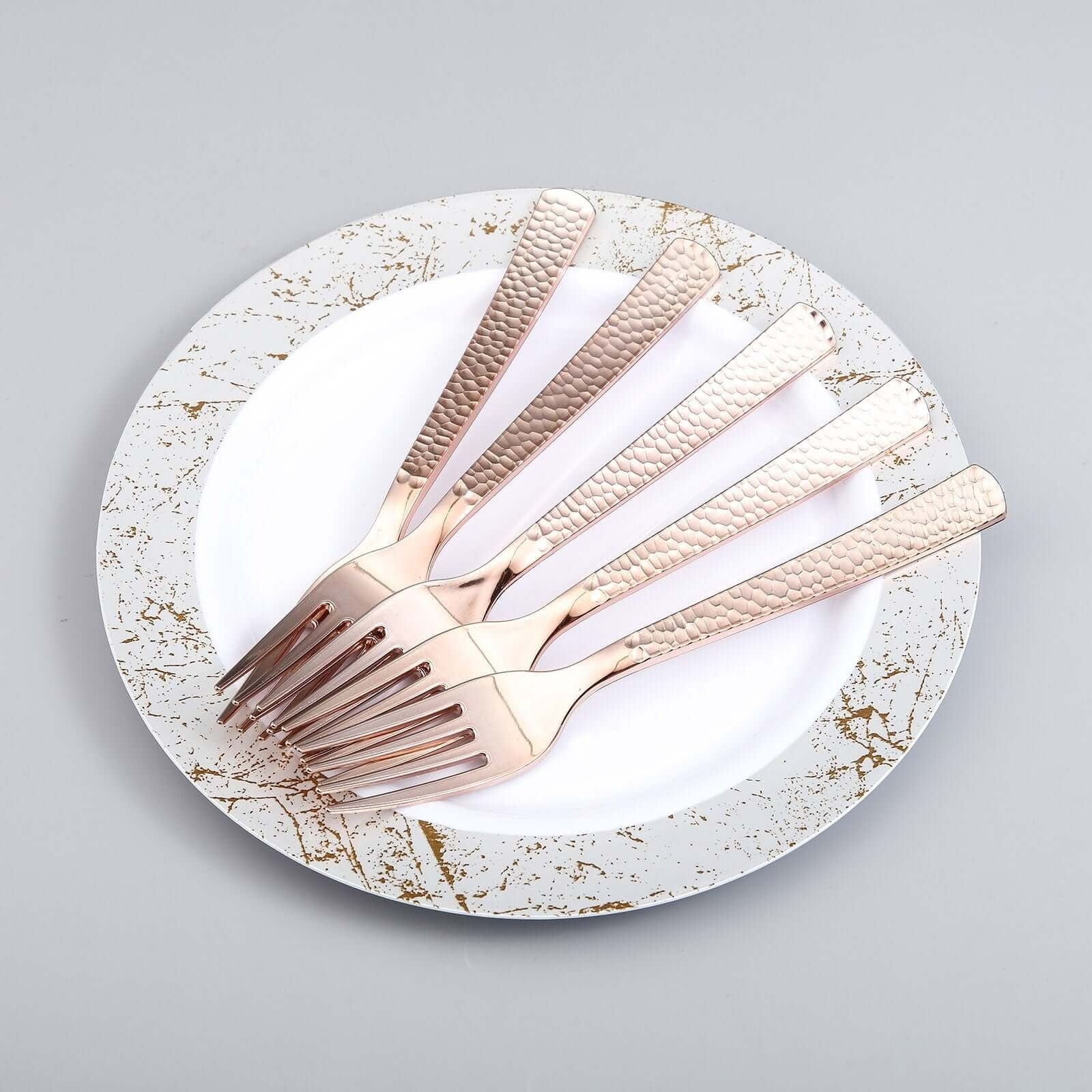 24 pcs 7 in long Hammered Design Disposable Plastic Party Forks