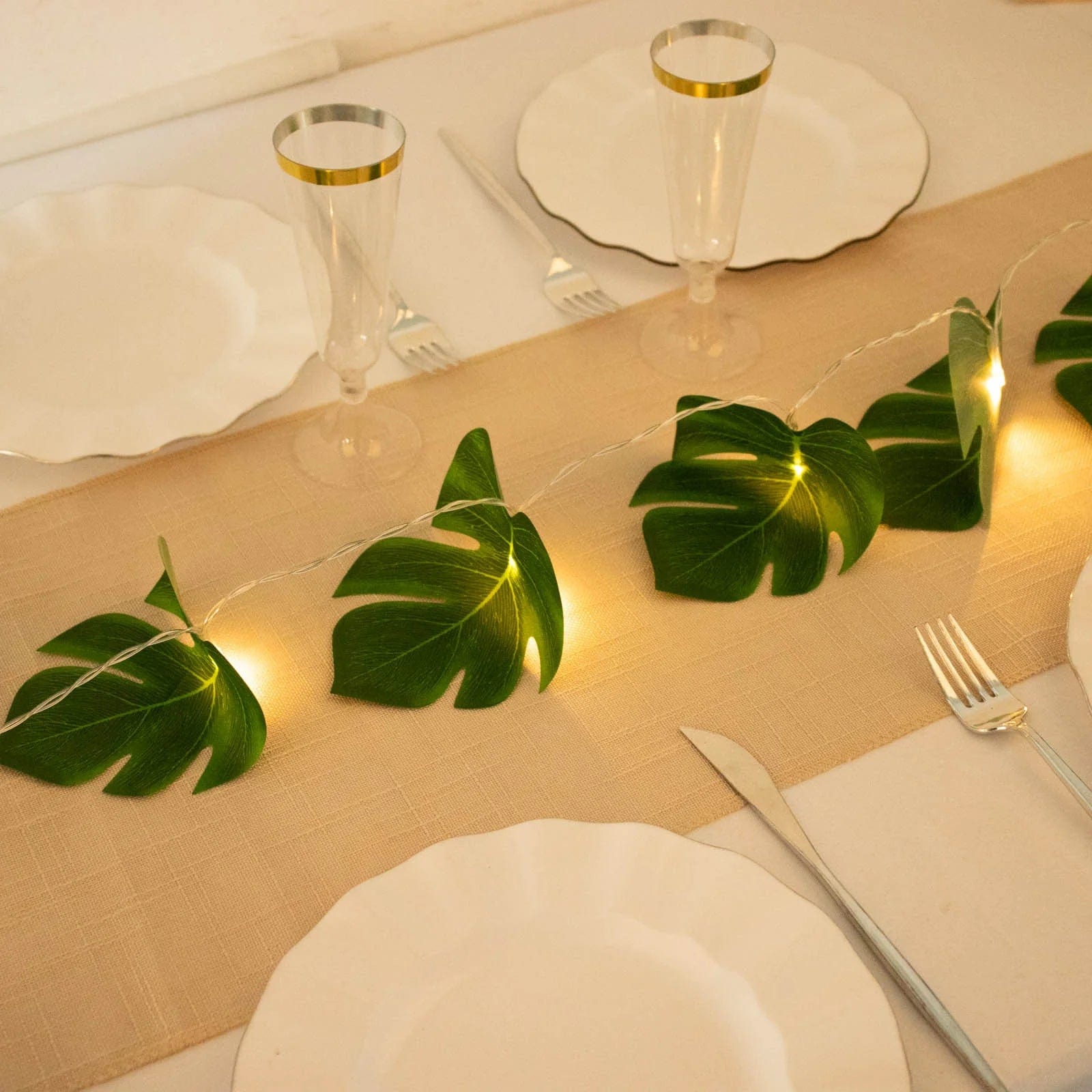10 feet Green LED Artificial Monstera Leaves Garland String Lights