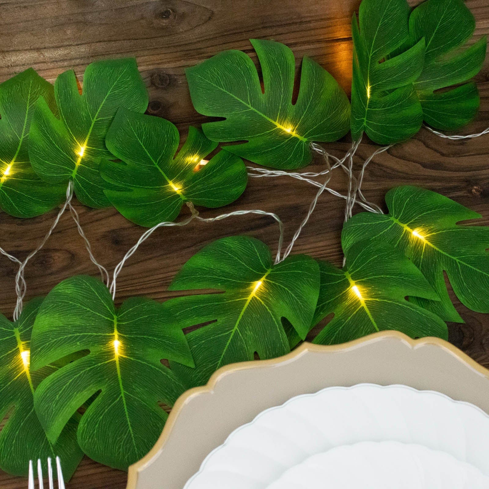 10 feet Green LED Artificial Monstera Leaves Garland String Lights