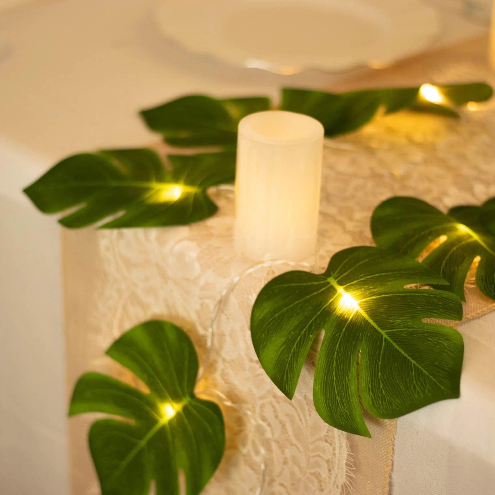 10 feet Green LED Artificial Monstera Leaves Garland String Lights