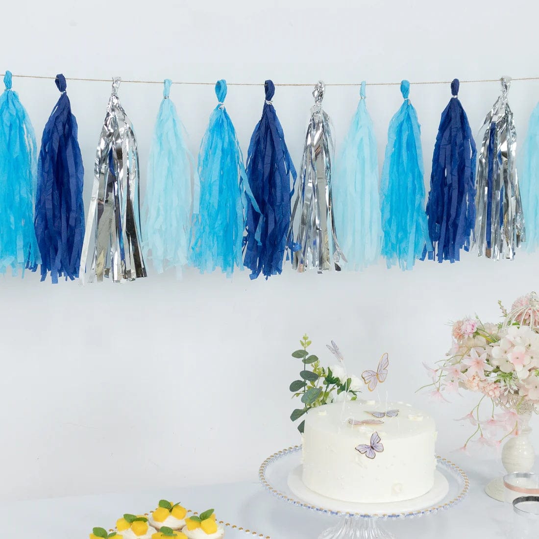 16 Assorted Pre-Tied Foil and Paper Tassels Garland with 10 feet Hanging String