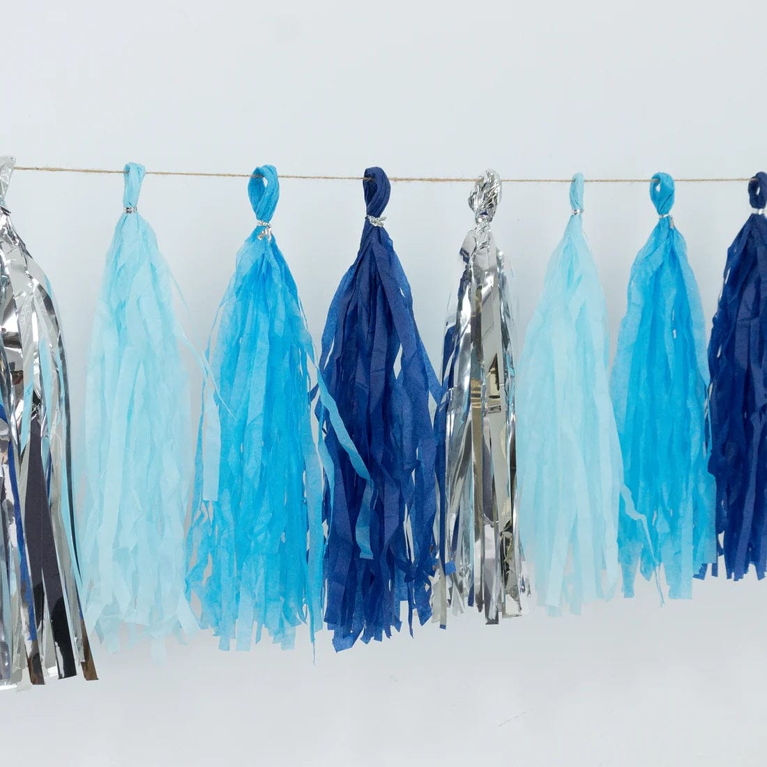 16 Assorted Pre-Tied Foil and Paper Tassels Garland with 10 feet Hanging String