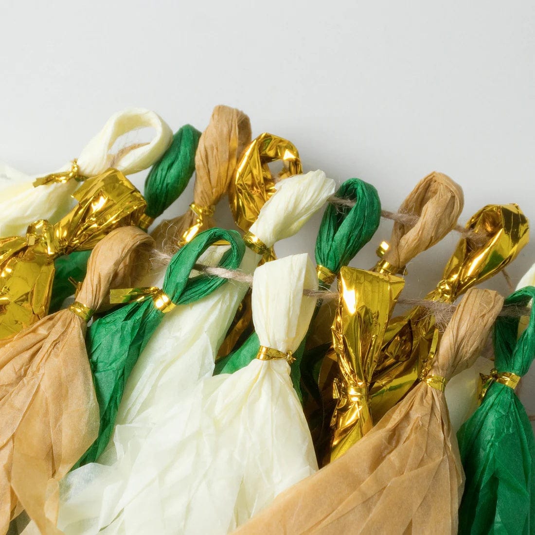 16 Assorted Pre-Tied Foil and Paper Tassels Garland with 10 feet Hanging String