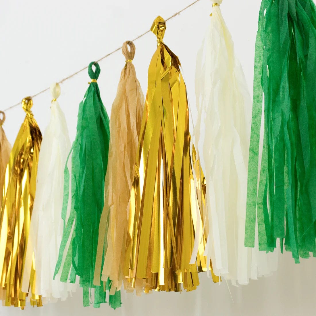 16 Assorted Pre-Tied Foil and Paper Tassels Garland with 10 feet Hanging String