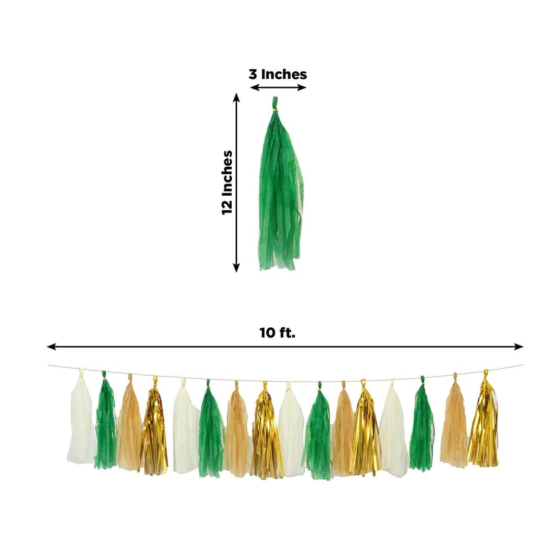 16 Assorted Pre-Tied Foil and Paper Tassels Garland with 10 feet Hanging String