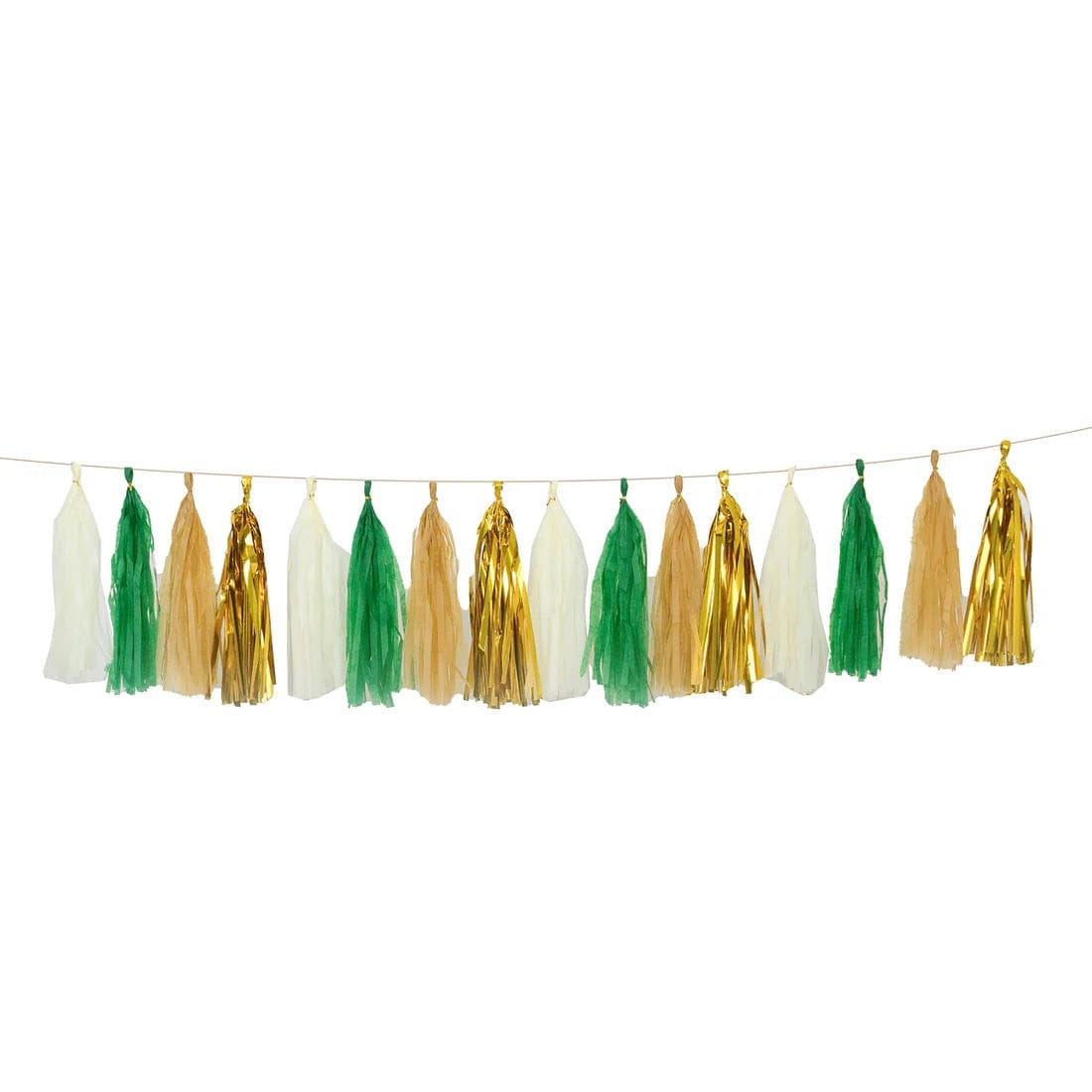 16 Assorted Pre-Tied Foil and Paper Tassels Garland with 10 feet Hanging String