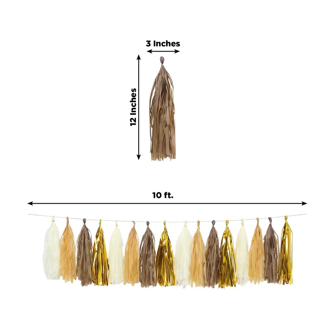 16 Assorted Pre-Tied Foil and Paper Tassels Garland with 10 feet Hanging String