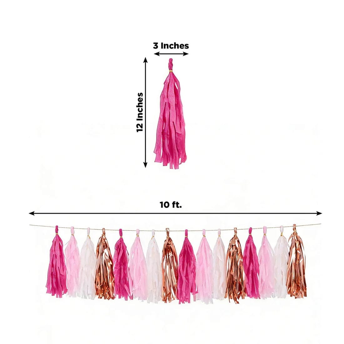 16 Assorted Pre-Tied Foil and Paper Tassels Garland with 10 feet Hanging String