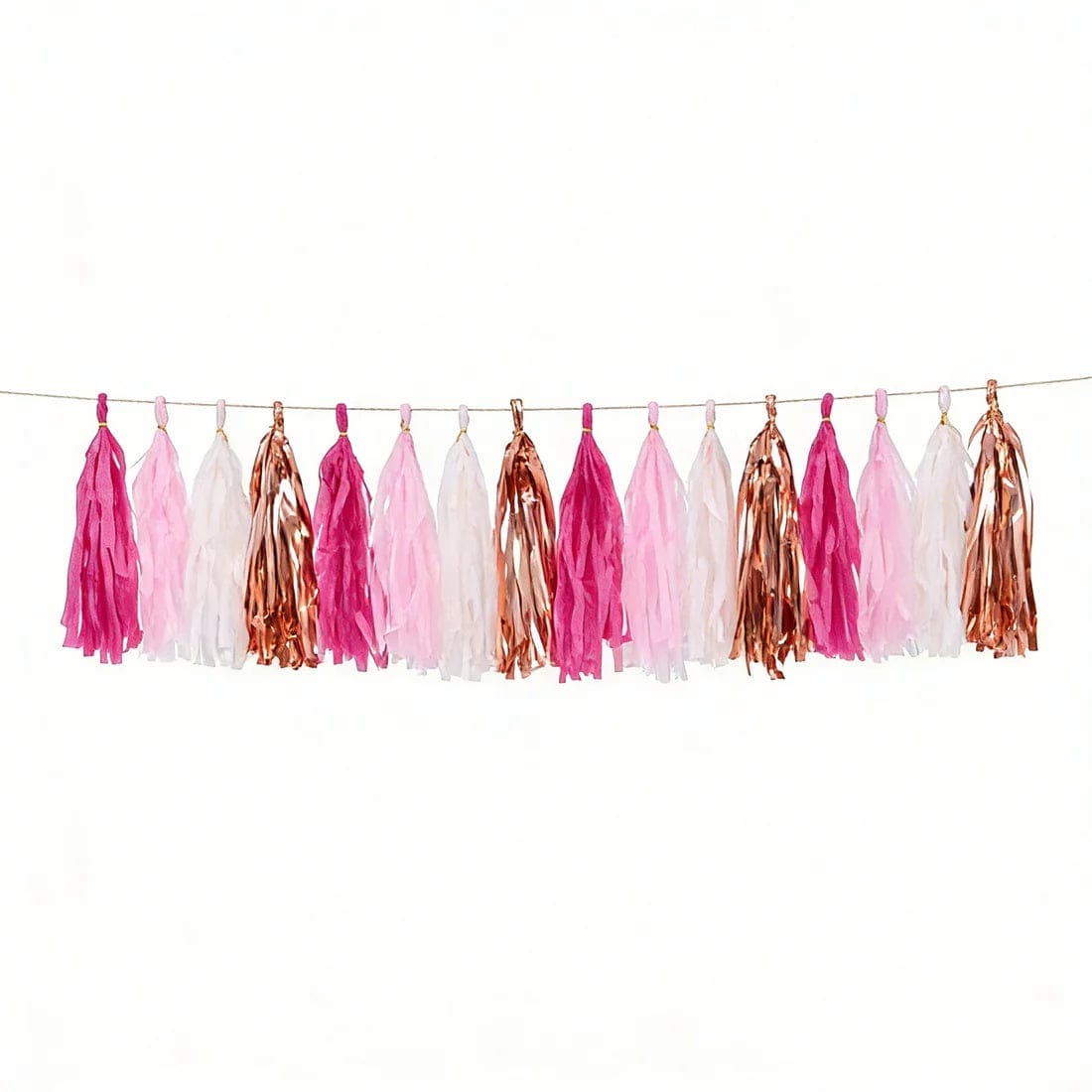 16 Assorted Pre-Tied Foil and Paper Tassels Garland with 10 feet Hanging String