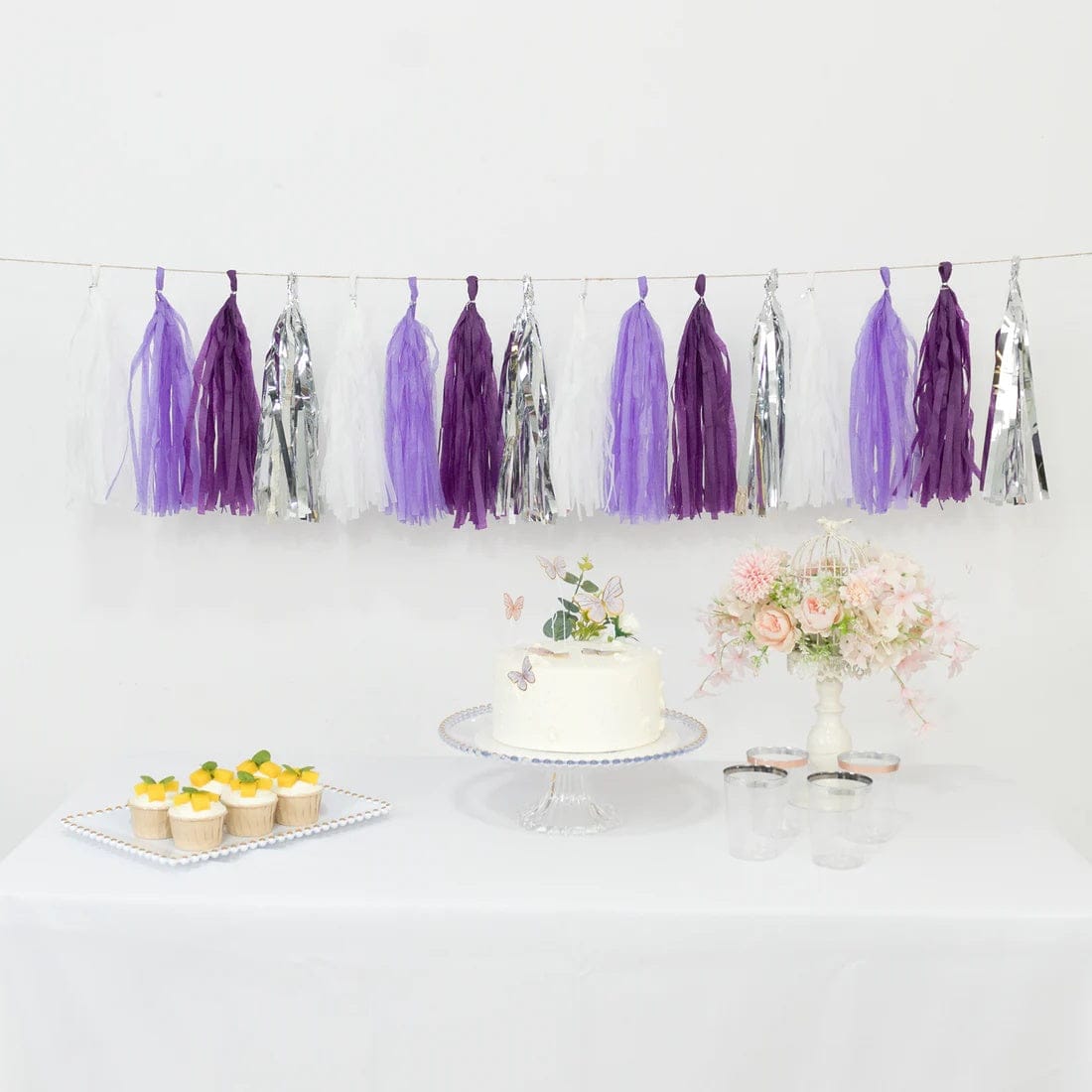 16 Assorted Pre-Tied Foil and Paper Tassels Garland with 10 feet Hanging String