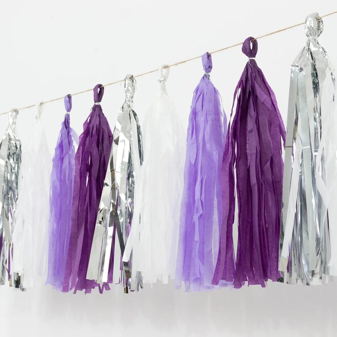 16 Assorted Pre-Tied Foil and Paper Tassels Garland with 10 feet Hanging String
