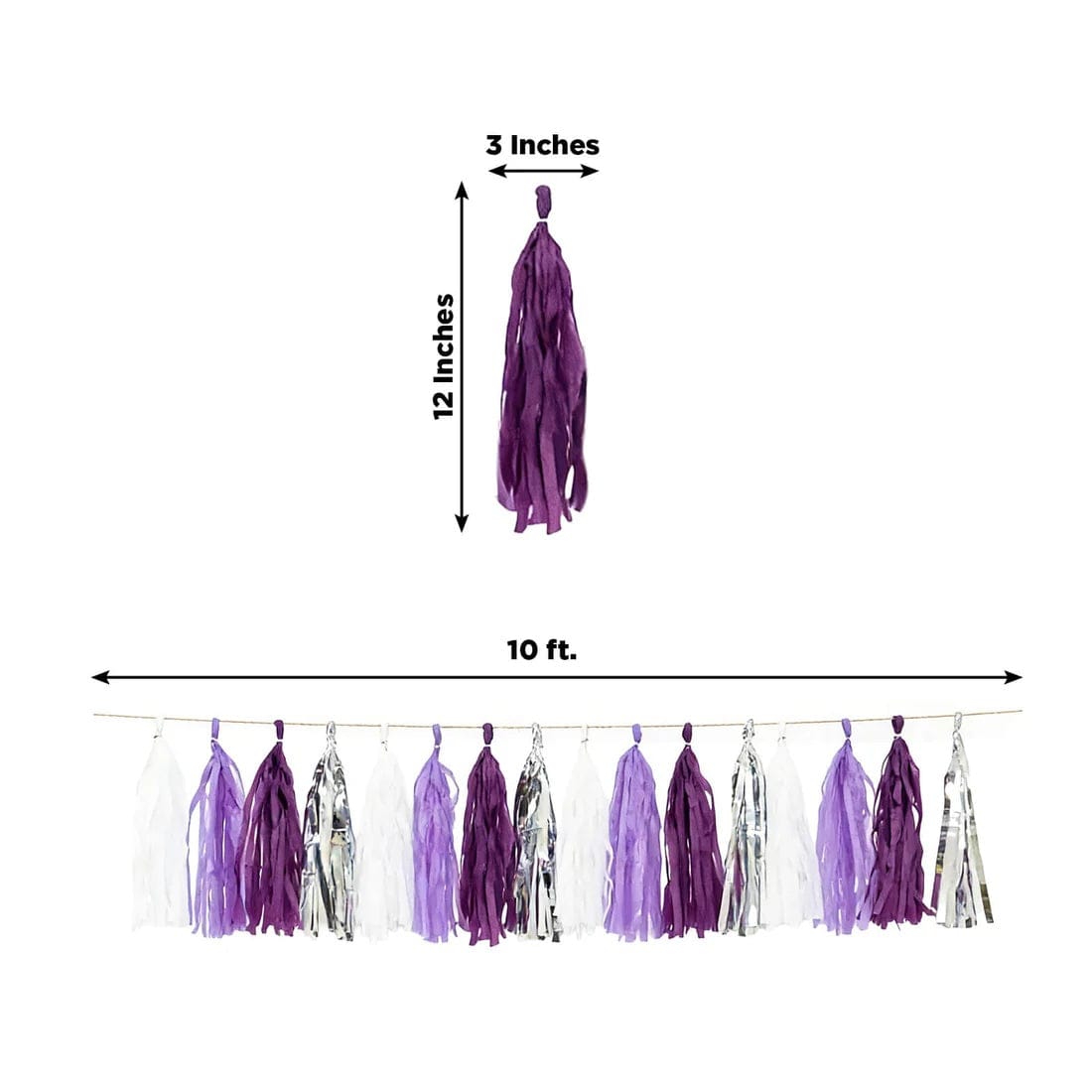 16 Assorted Pre-Tied Foil and Paper Tassels Garland with 10 feet Hanging String
