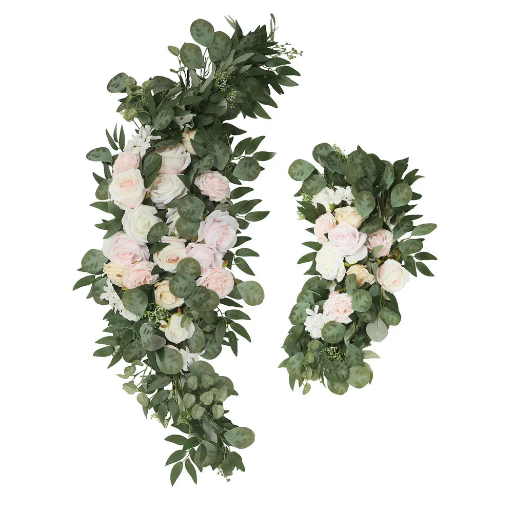 2 pcs 24 in, 42 in Silk Artificial Rose Floral Swag Wedding Arch with Eucalyptus Leaves