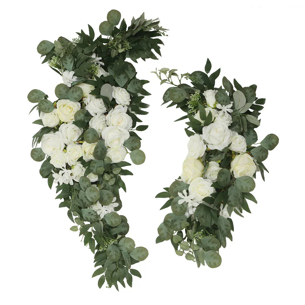 2 pcs 24 in, 42 in Silk Artificial Rose Floral Swag Wedding Arch with Eucalyptus Leaves