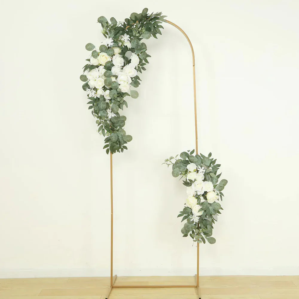 2 pcs 24 in, 42 in Silk Artificial Rose Floral Swag Wedding Arch with Eucalyptus Leaves