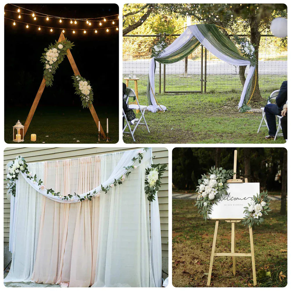 2 pcs 24 in, 42 in Silk Artificial Rose Floral Swag Wedding Arch with Eucalyptus Leaves