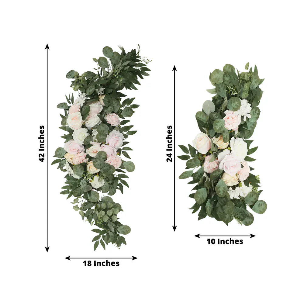 2 pcs 24 in, 42 in Silk Artificial Rose Floral Swag Wedding Arch with Eucalyptus Leaves