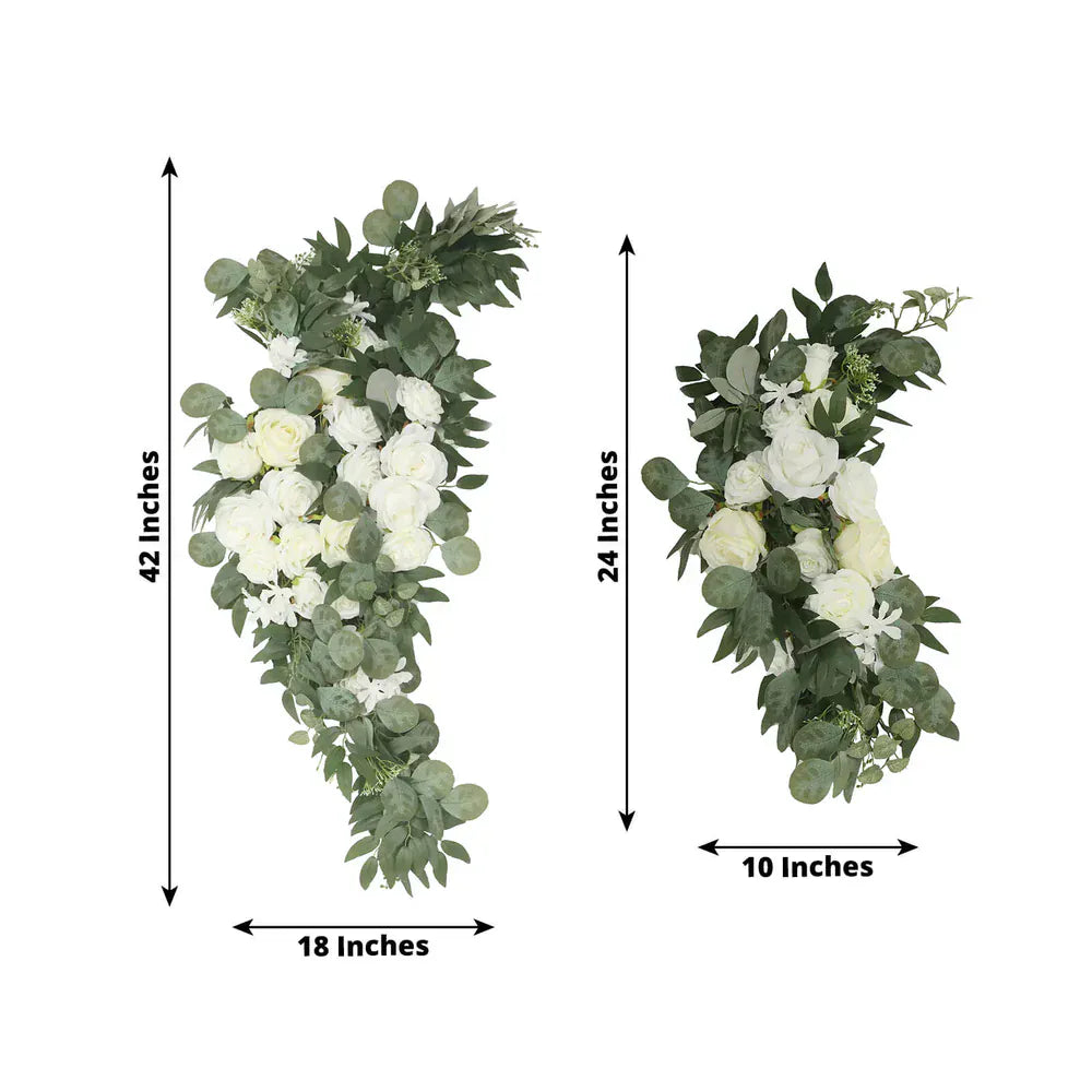 2 pcs 24 in, 42 in Silk Artificial Rose Floral Swag Wedding Arch with Eucalyptus Leaves