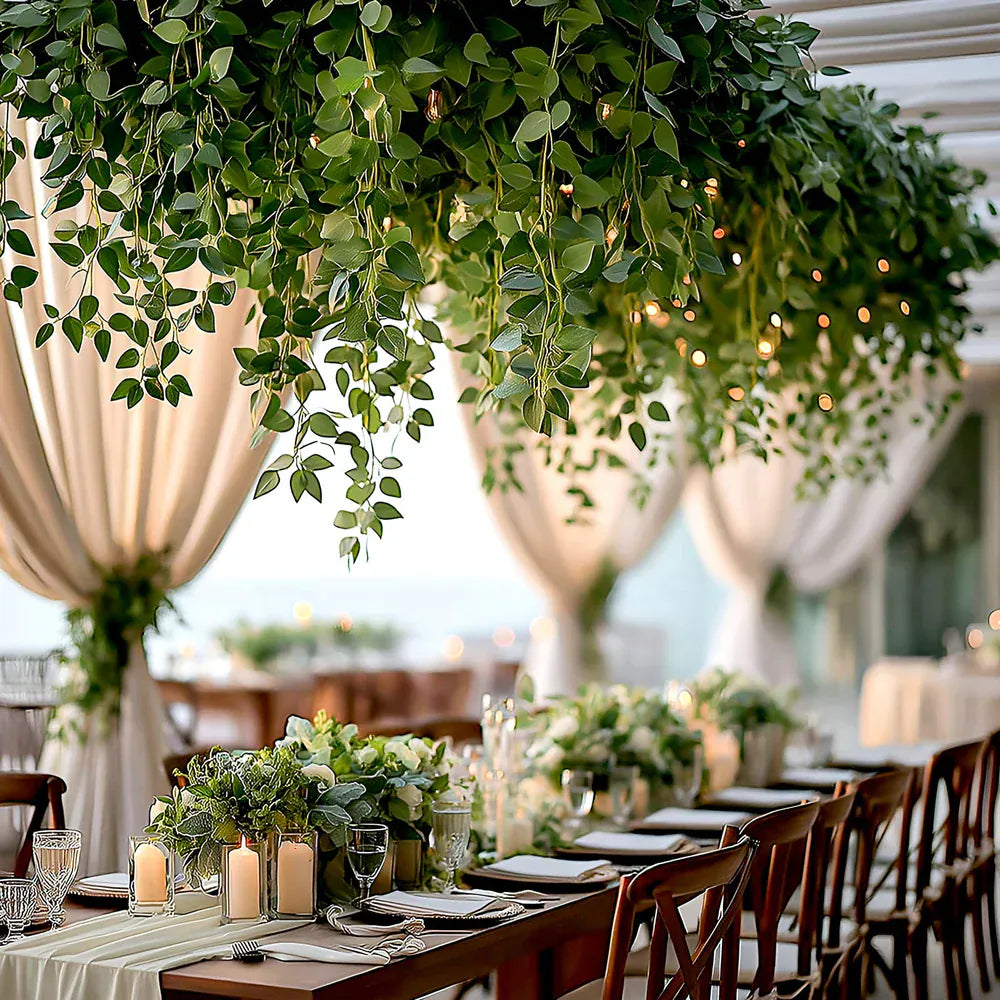 3 Green Artificial Hanging Greenery Bushes Silk Rose Leaf Vines