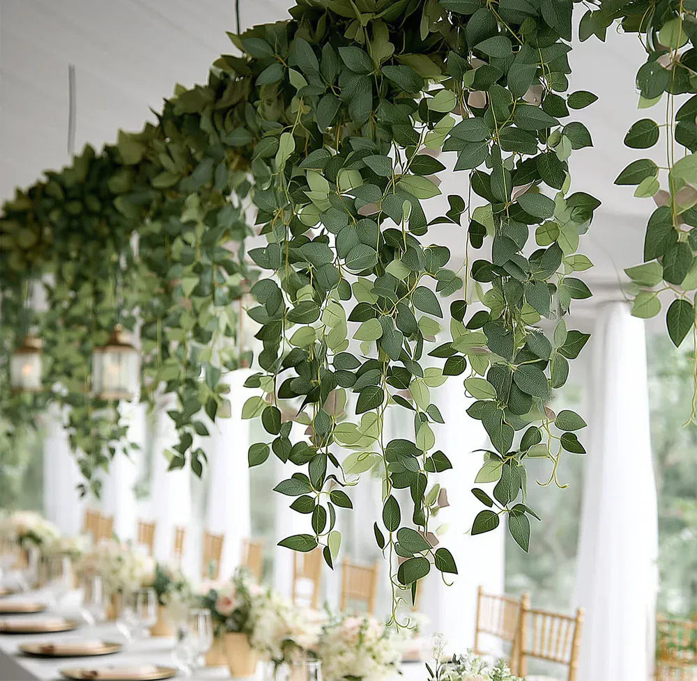 3 Green Artificial Hanging Greenery Bushes Silk Rose Leaf Vines