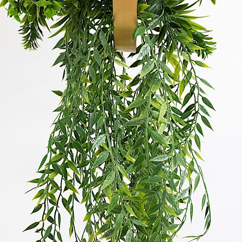 38 in Green Artificial Greenery Bush with Gold Metal Hanging Hoop