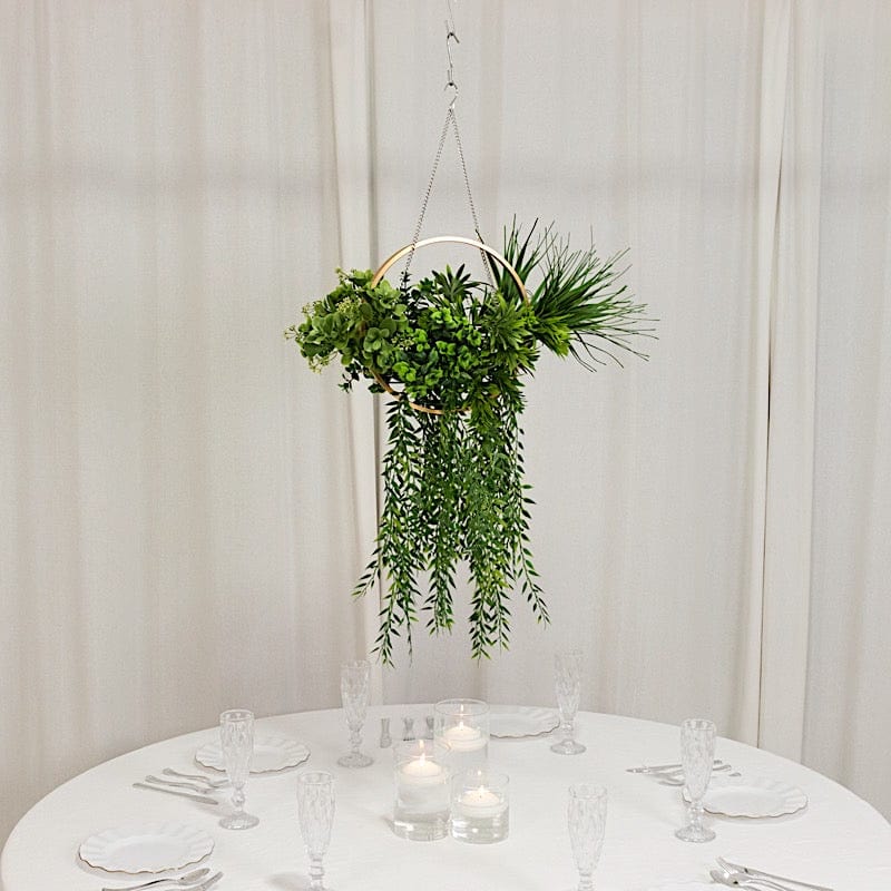 38 in Green Artificial Greenery Bush with Gold Metal Hanging Hoop