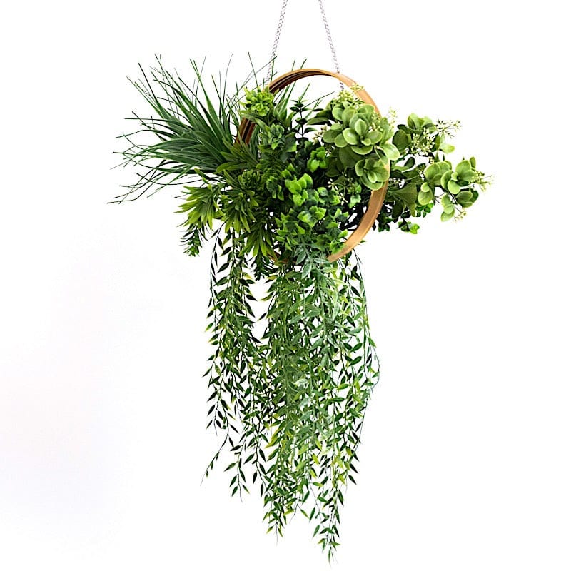 38 in Green Artificial Greenery Bush with Gold Metal Hanging Hoop
