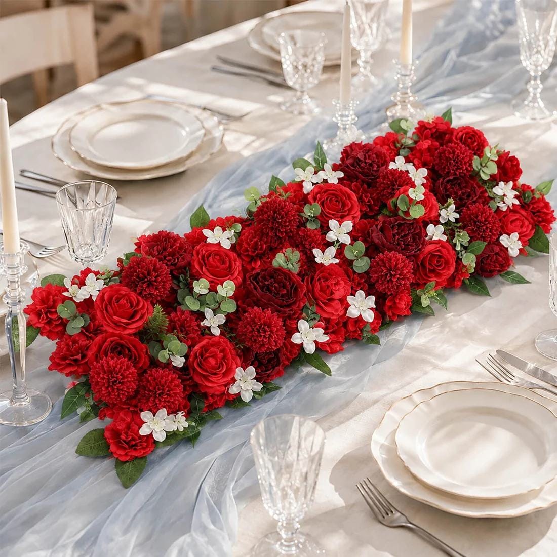40 x 16 in Pre-Arranged Artificial Floral Runner Assorted Silk Flowers