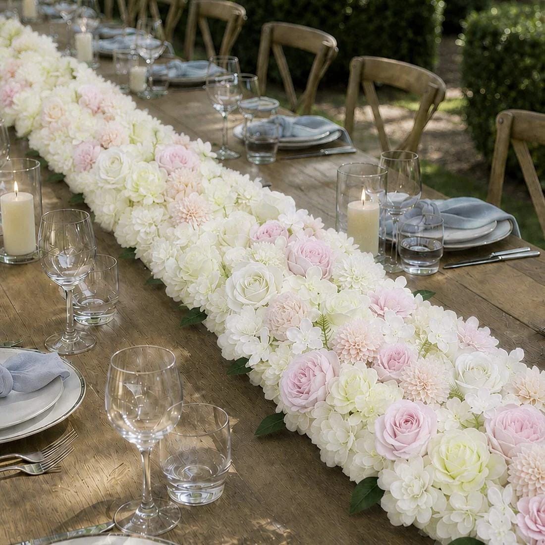 40 x 16 in Pre-Arranged Artificial Floral Runner Assorted Silk Flowers