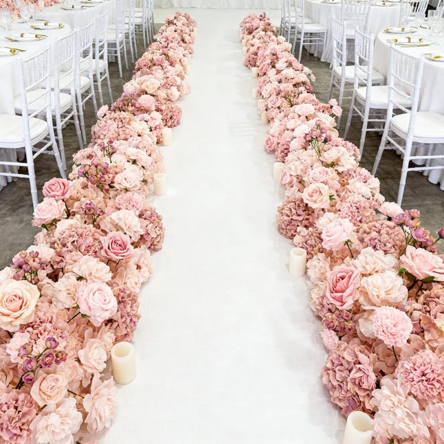 40 x 16 in Pre-Arranged Silk Flower Runner Assorted Artificial Flowers