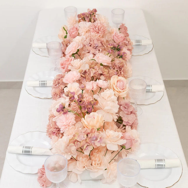 40 x 16 in Pre-Arranged Silk Flower Runner Assorted Artificial Flowers