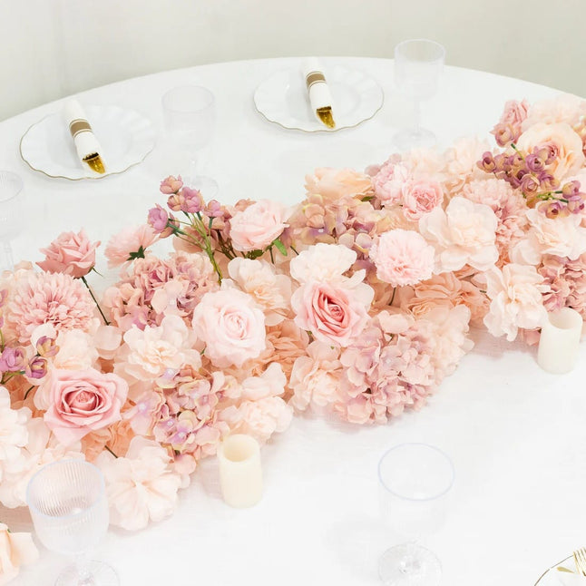 40 x 16 in Pre-Arranged Silk Flower Runner Assorted Artificial Flowers