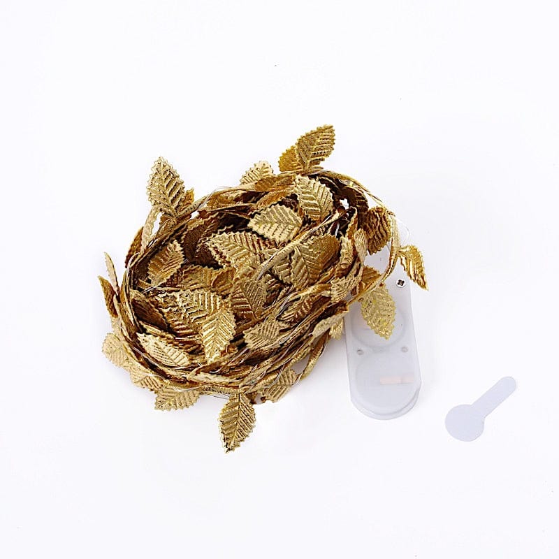 Metallic Gold 15 feet Rose Leaves Fairy Lights Battery Operated LED Garland